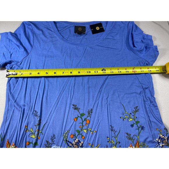 JM Collection Size Small Blue Floral Print Rayon Knit Top Short Sleeve Stretch - Picture 3 of 8